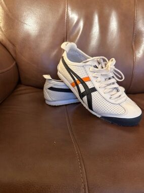 Onitsuka Tiger by Asics Men’s White & Black Sneakers with Orange Accent